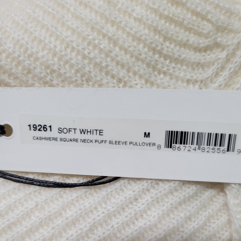 White + Warren Cashmere Soft White Square Neck Puff Sleeve Pullover NWT - Picture 4 of 5